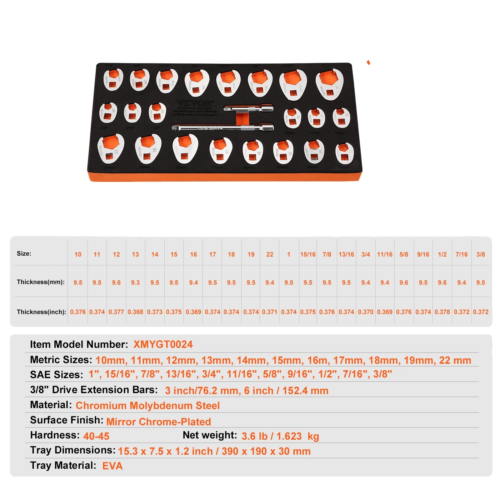 Krähenfußschlüsselset, Langlebiges Material, Vielseitige Größen, Xmygt0024pcs-b 1.623