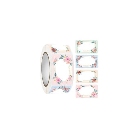 2000 Blatt/4 Rollen Rechteckige Aufkleber Mit Floralen Mustern, Verwendbar Als Handgeschriebene Etiketten, Für Eine Edle Dekoration Von Geschenkverpackungen.