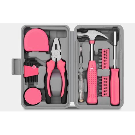 24-teiliges Rosa Werkzeugset Für Frauen – Mini-diy-set Mit Basiswerkzeugen Für Zuhause Und Büro, Kompakter Werkzeugkasten Für Heimwerkerprojekte Und Den Täglichen Gebrauch.