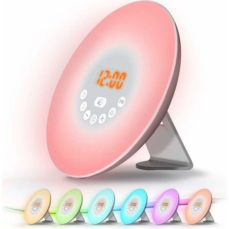 Beleuchteter Kinderwecker Mit Sonnenaufgangssimulation, 10 Helligkeitsstufen, 7 Farben, 6 Naturgeräuschen Und Berührungsempfindlicher Nachttischlampe