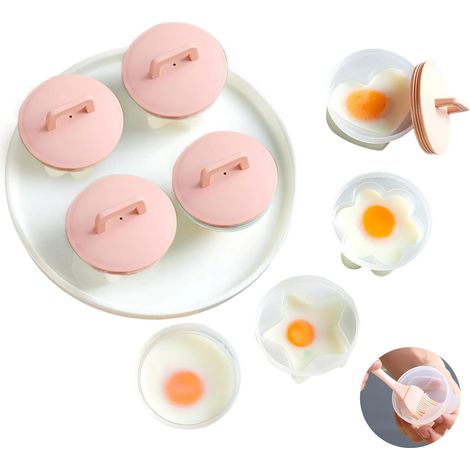 Eierkocher-set, 4-teilig Mit Deckel, Eierölpinsel, 4 Wiederverwendbaren Eierformen, Bpa-frei, Antihaftbeschichtet, Geeignet Für Eier Ohne Schale, Rosa