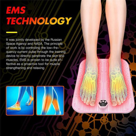 Intelligente Fußmassagematte, 6 Modi, 19 Stufen, Ems-stimulator, Vibrationskissen Zur Linderung Von Muskelschmerzen Und Zur Beinmassage (rosa).