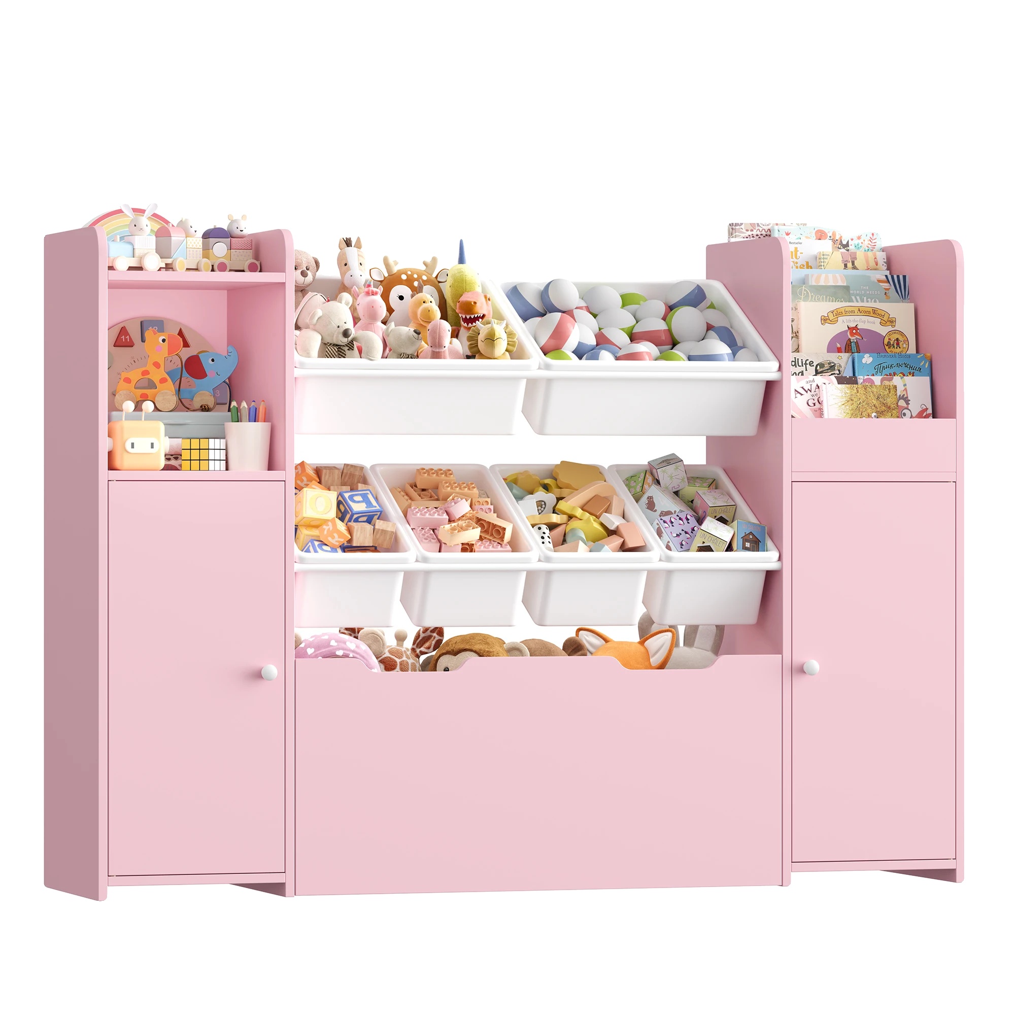Spielzeugaufbewahrungseinheit, 3-stufige Organisation, 6 Abnehmbare Boxen, Rosa