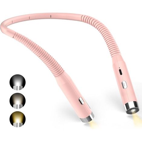 Leselampe Mit Nackenband, Wiederaufladbare Nachttischlampe, 3 Farben Und 3 Helligkeitsstufen, 360° Faltbar, Usb-led-leselampe, Ideal Für Reisen, Stricken Und Camping (rosa)