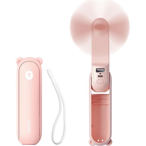 Mini 3-in-1 Tragbarer Ventilator, Usb-aufladbar [12-19 Stunden Akkulaufzeit] Mit Powerbank, Taschenlampe, Taschenformat, Ideal Für Reisen, Sommer, Konzerte Und Verlängerungen.