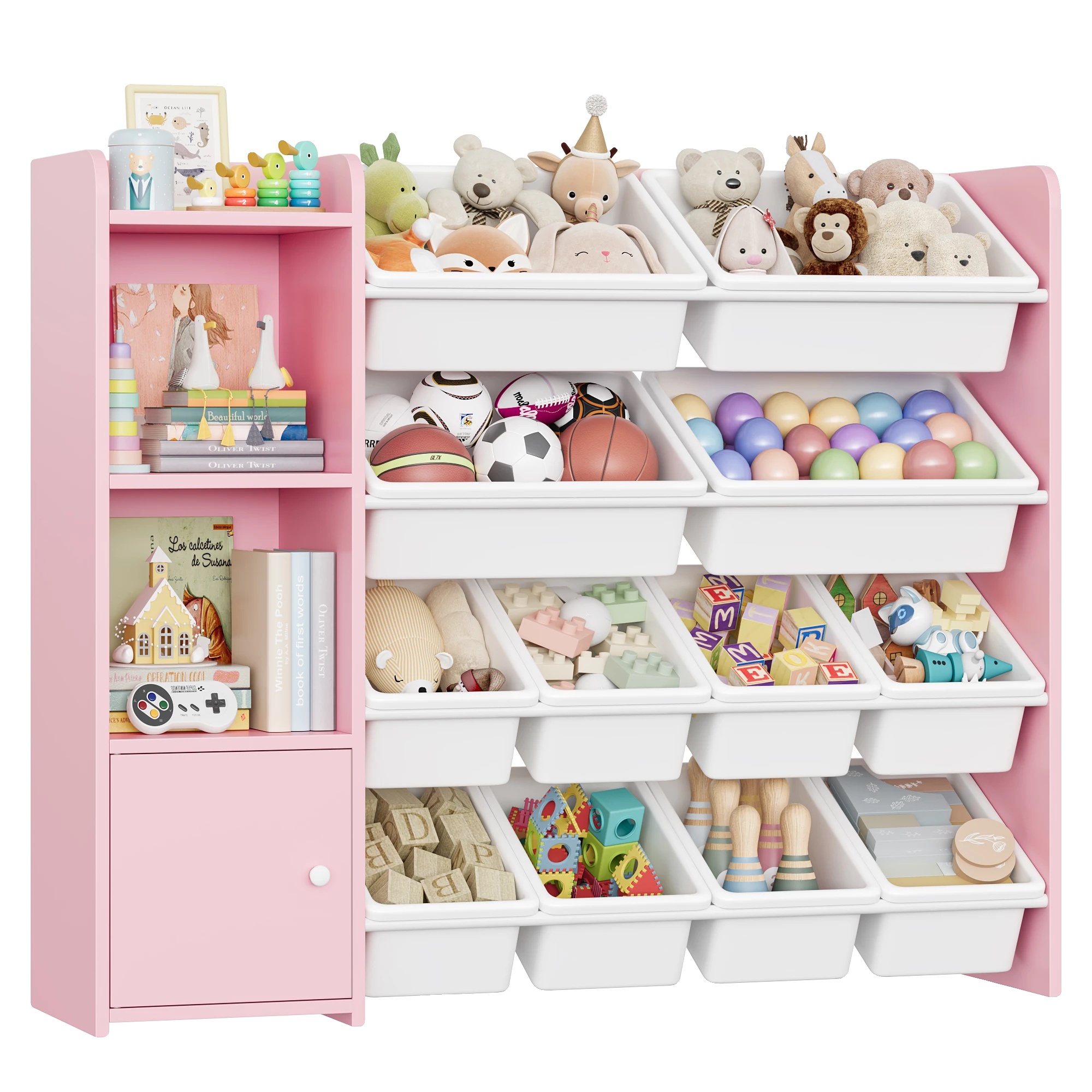 Spielzeugaufbewahrungseinheit, Kinderfreundliches Design, Abnehmbare Aufbewahrungsboxen, Rosa
