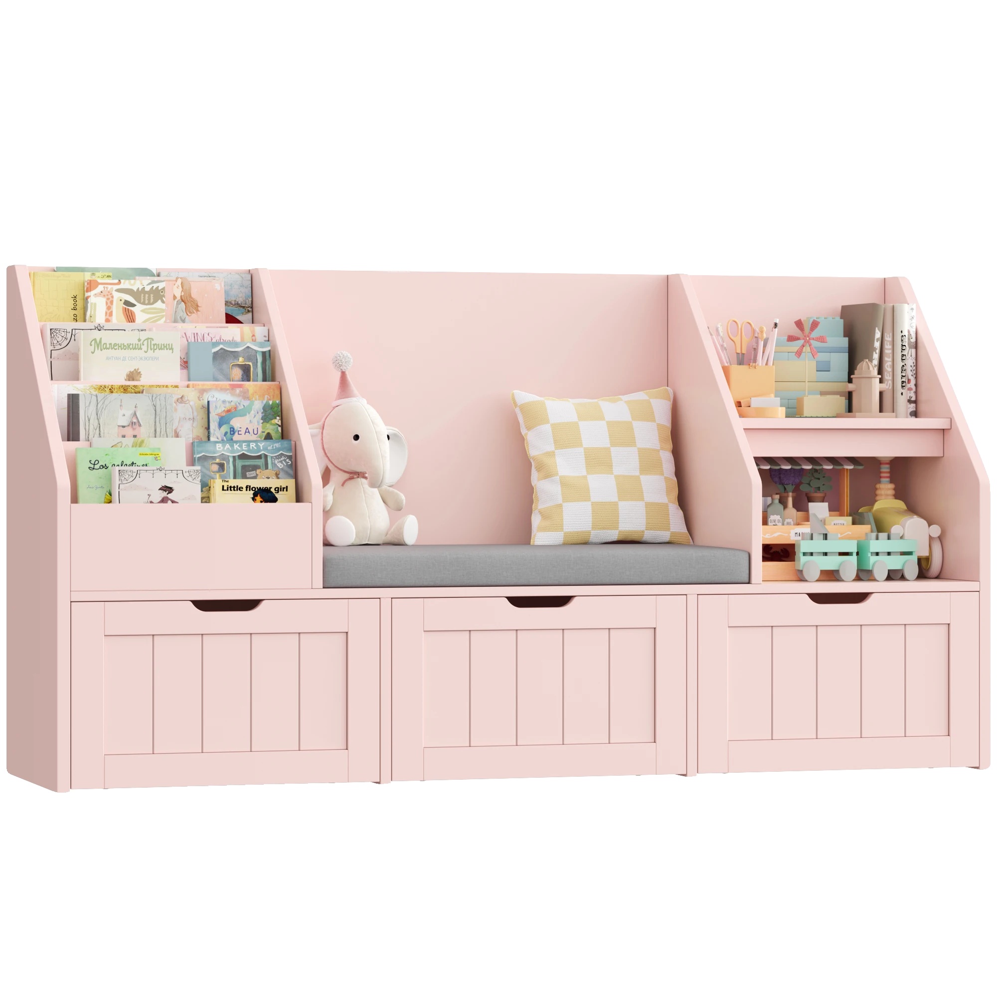 Spielzeugaufbewahrungseinheit, Mehrschichtiges Design, Langlebige Holzbauweise, Rosa