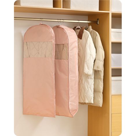 Platzsparende Hängeaufbewahrungstasche (mit Selbstkomprimierendem Reißverschluss) – Kleiderschrank-organizer (rosa, 110 X 60 Cm) – 2er-set