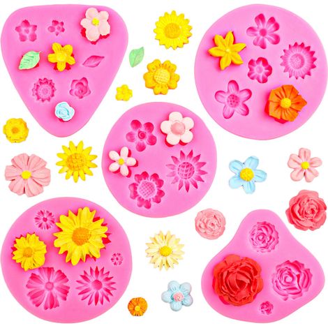 Silikon-muffinformen – Blumenförmige Kuchenform Aus Silikon – Geeignet Für Schokolade, Zuckerwatte, Fondant Und Fimo – 4 Größen – Rosa – 5er-set