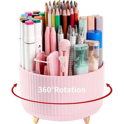 Stiftehalter Für Den Schreibtisch Mit 5 Fächern, Um 360° Drehbar, Mit Hübschen Rosa Behältern, Ideal Für Büro, Schule, Zuhause Und Kreative Hobbys.