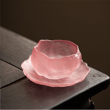 Teetasse – Göttliches Geschenkset Aus Mattiertem Rosa Glas, Handgefertigte Master-glastasse, Hochwertige Teeverkostungstasse (tasse + Untersetzer)