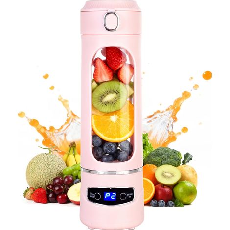 Tragbarer Personal Blender Mit Großem Fassungsvermögen (600 Ml) – Kabellos Und Leistungsstark – Ideal Für Smoothies Und Milchshakes – Pink