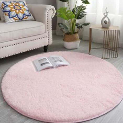 Ultraweicher, Rutschfester Plüschteppich Mit Einer 4 Cm Dicken, Samtigen Wolloberseite Und Einem 80 Cm Großen, Runden, Rosa Batikmuster, Ideal Für Wohnzimmer, Schlafzimmer Und Kinderzimmer.