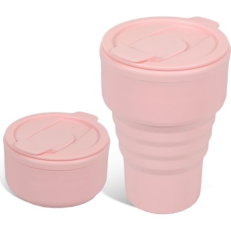 Zusammenfaltbarer Silikonbecher (rosa) — Faltbarer Und Wiederverwendbarer Reisebecher — Auslaufsicher Und Umweltfreundlich (375 Ml)