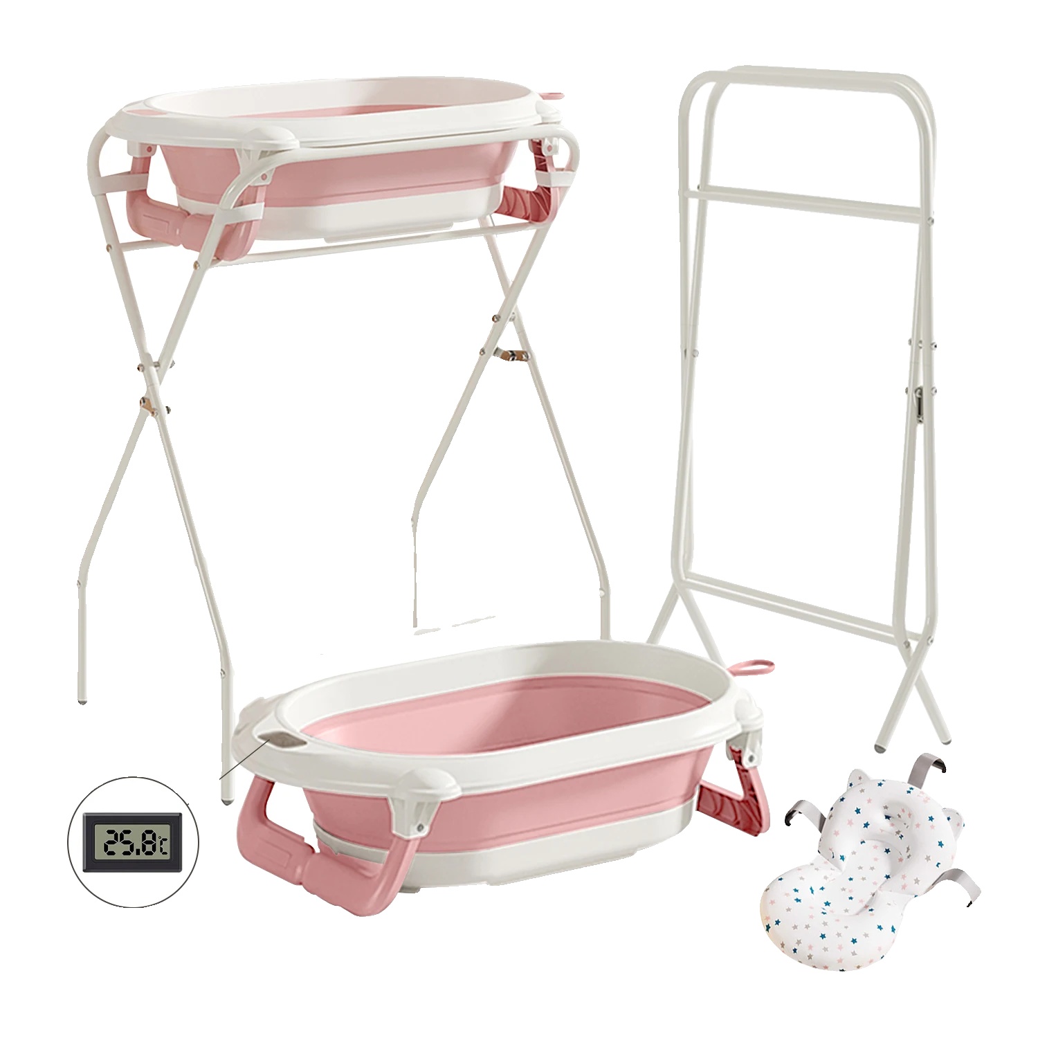 Babybadewanne, Faltbares Design, Echtzeit-temperaturüberwachung, Rosa