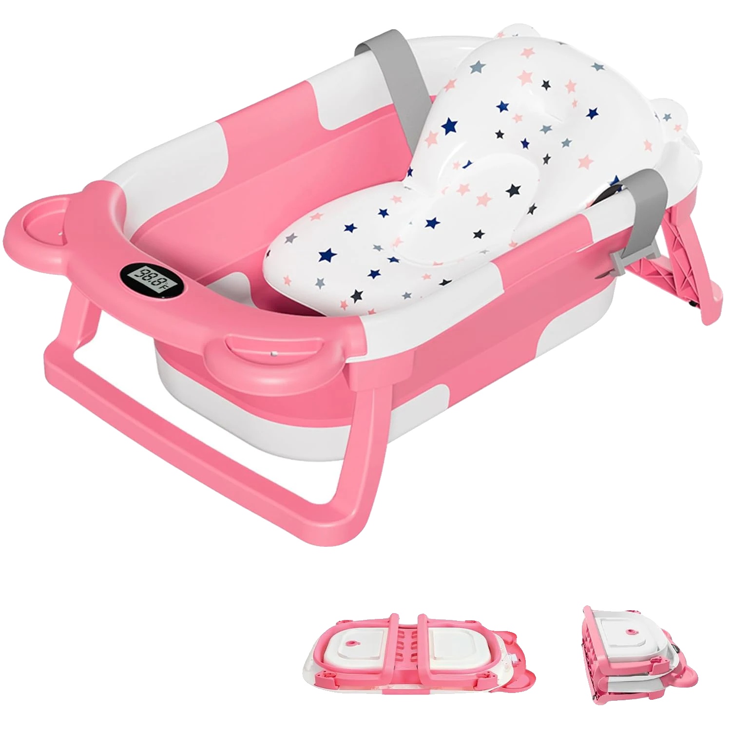 Babybadewanne, Weiches Unterstützungskissen, Echtzeit-thermometer, Rosa
