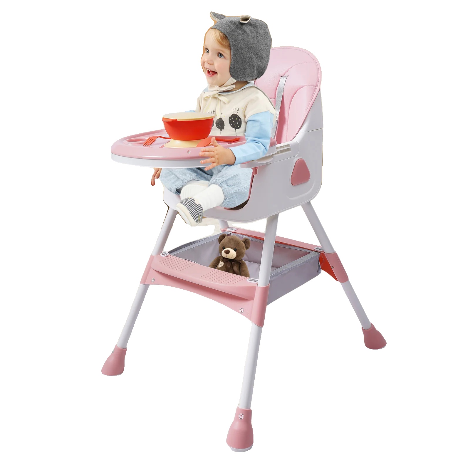 Essstuhl, Verstellbarer Booster, Bequeme Pu-polsterung, Rosa