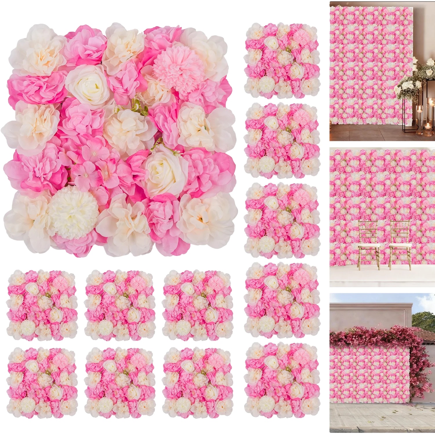 Floral Wandpaneel, Künstliches Blumendesign, Vielseitige Dekoration, Rosa Champagner
