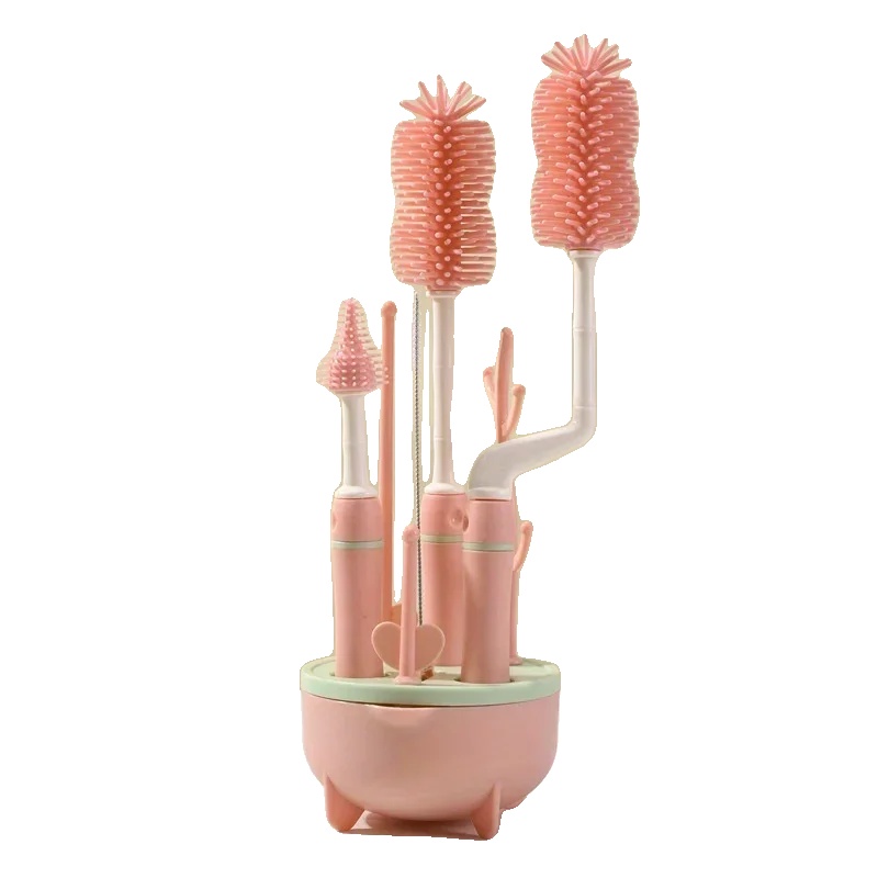 Babyflaschenreiniger-set, Einschließlich Trockenständer, Mehrere Bürsten, C60-pink