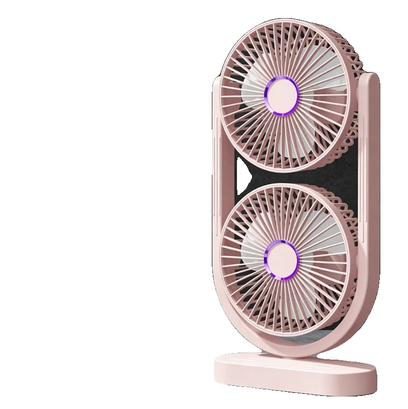 Schreibtischventilator, Doppelkopf, Usb Wiederaufladbar, Rosa