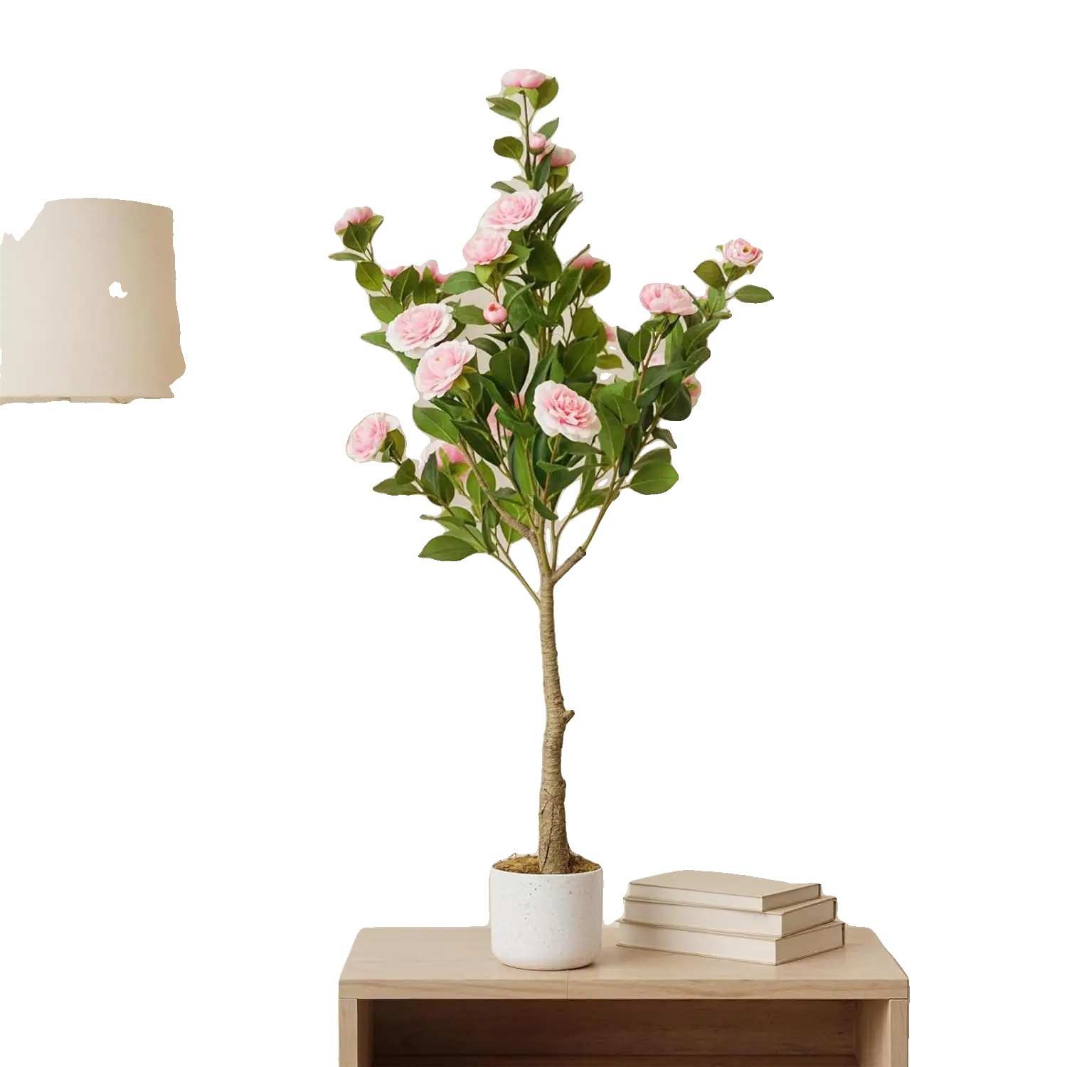 Künstlicher Kamelienbaum, 120 Cm Höhe, Wartungsfrei, Topf Enthalten, Realistische Blüten, Bonsai-stil