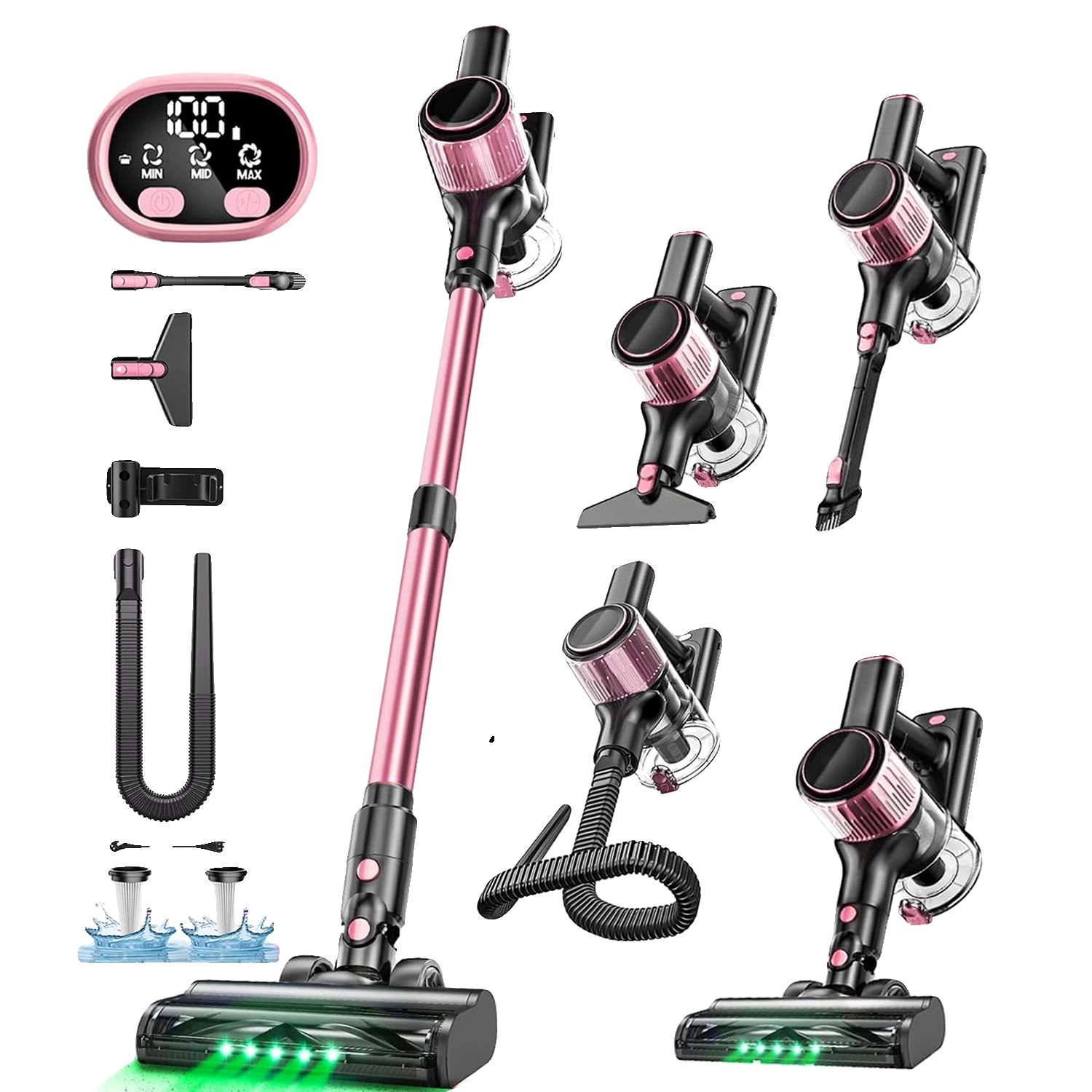 Kabelloser Staubsauger, 10-in-1 Vielseitigkeit, Leichtes Design, Rosa, Eu
