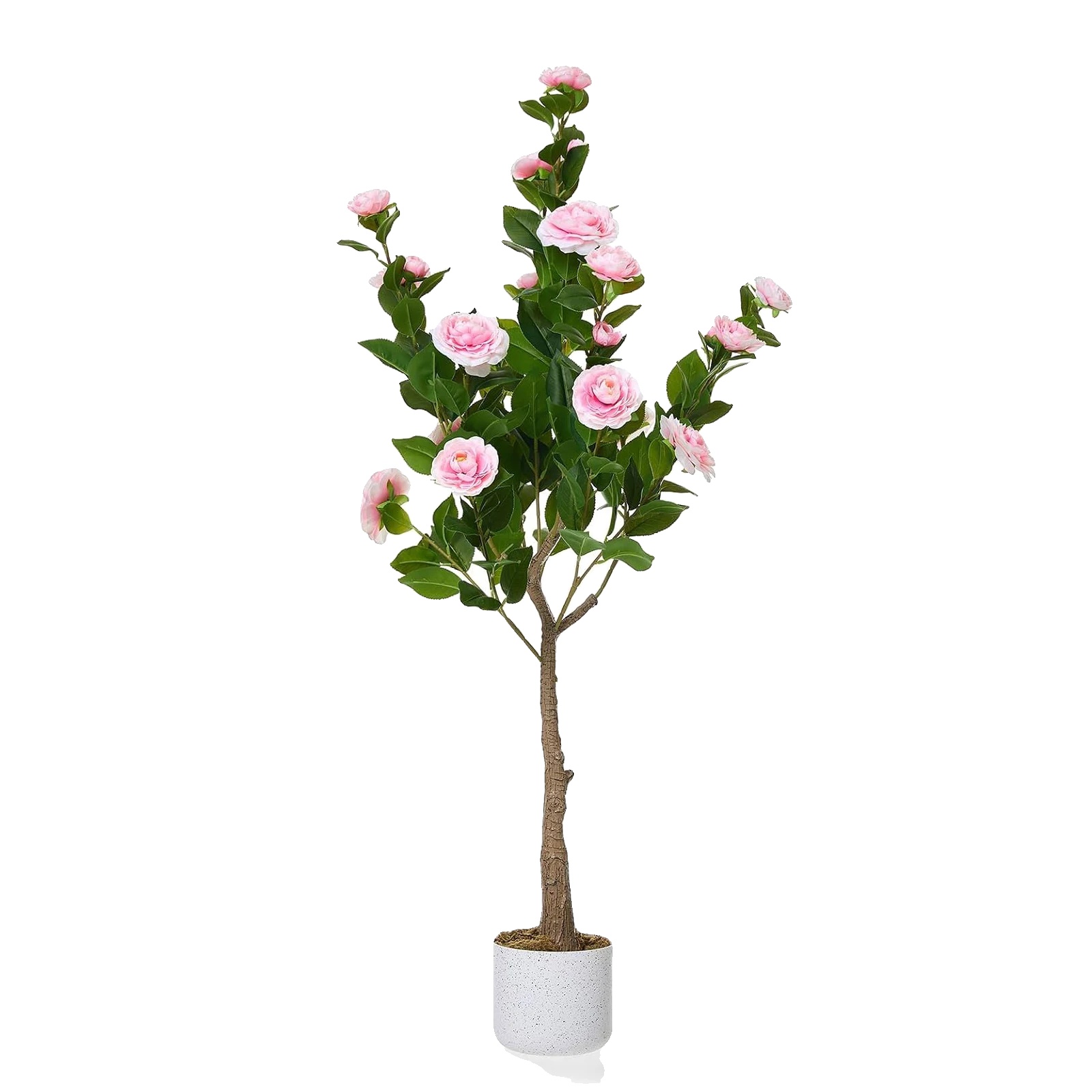 Künstlicher Kamelienbaum, Realistisches Kunstpflanze, Stilvoller Blumentopf, 120cm Rosa