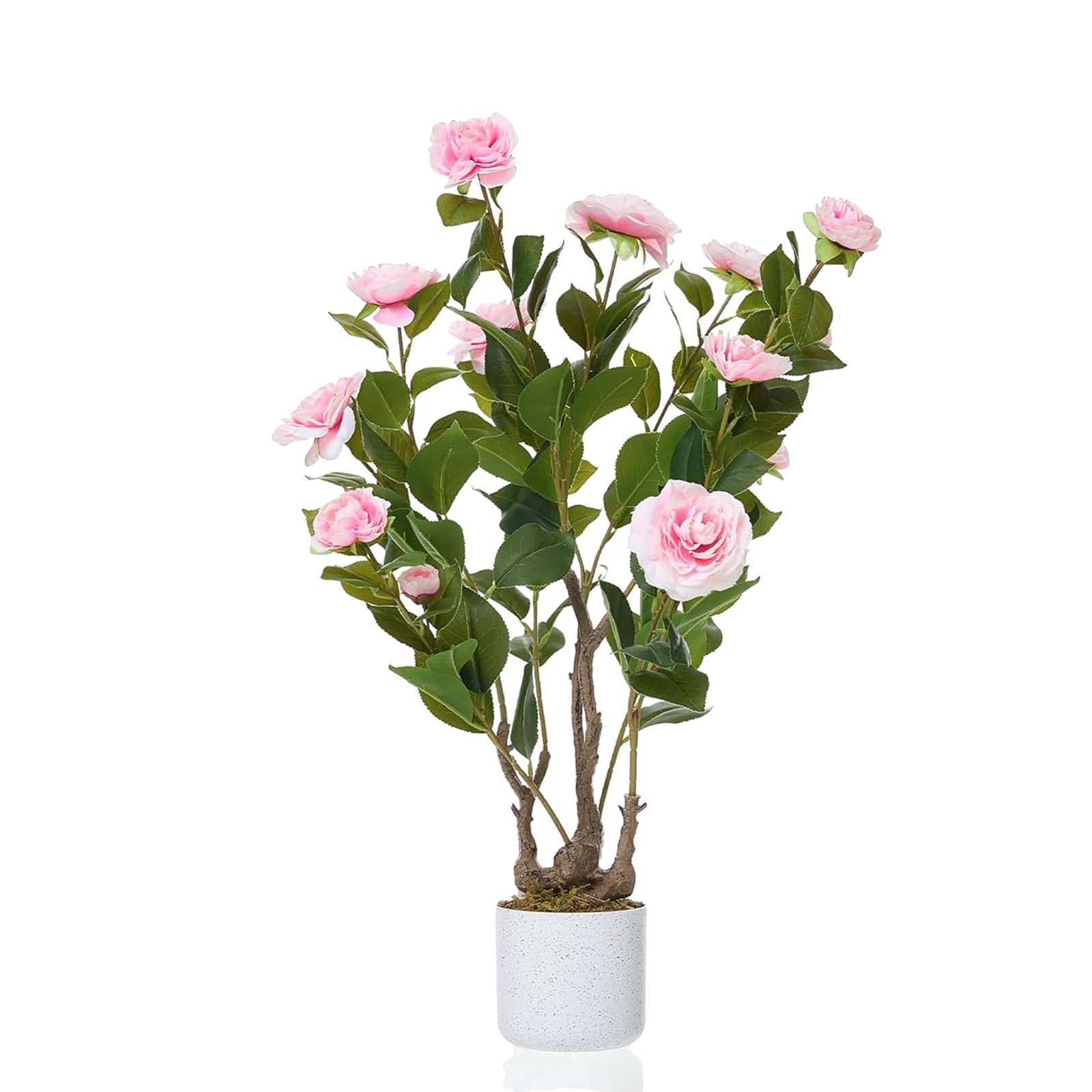 Künstlicher Kamelienbaum, Realistisches Kunstpflanze, Stilvoller Blumentopf, 75cm Rosa