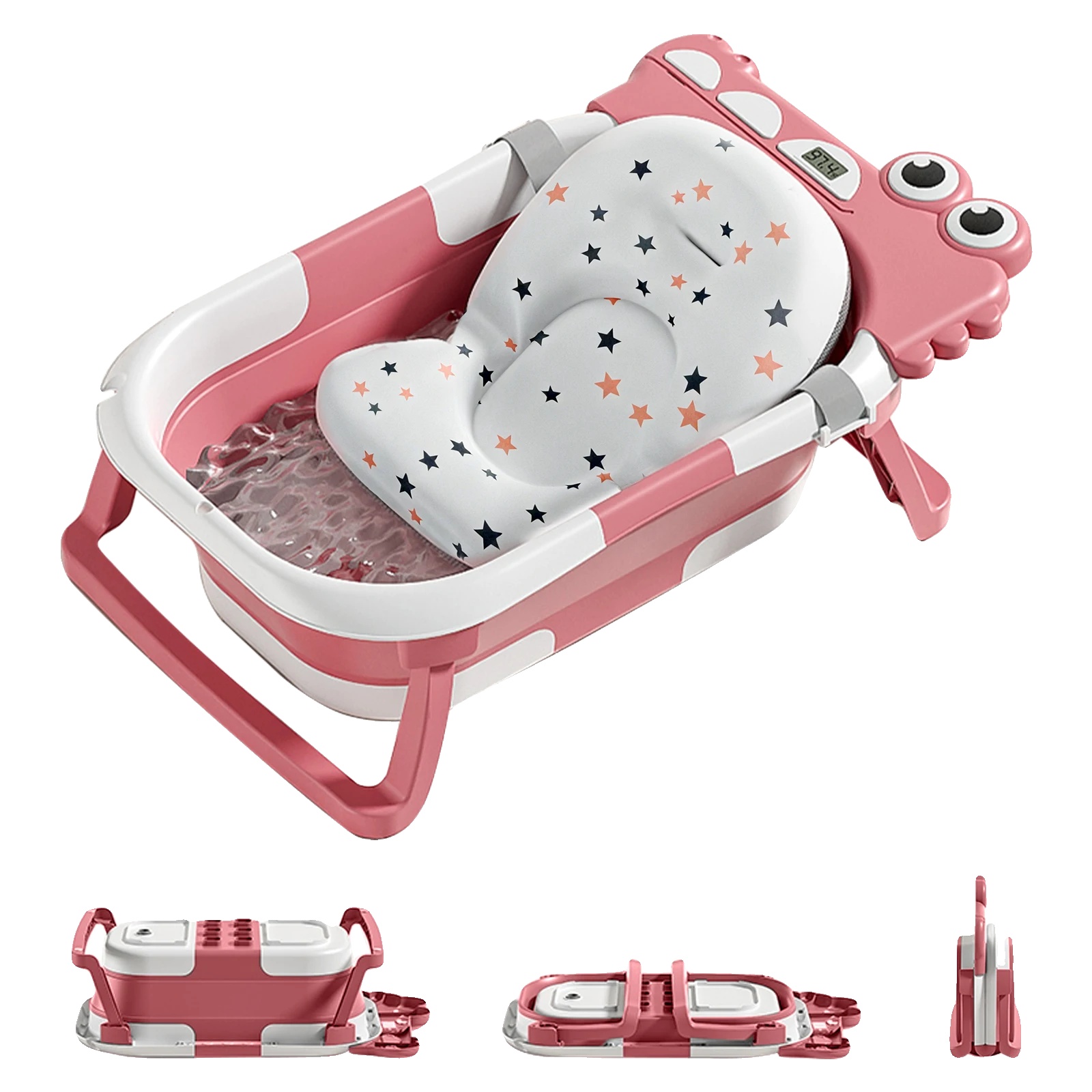 Babybad, Faltbares Design, Temperaturüberwachung, Rosa
