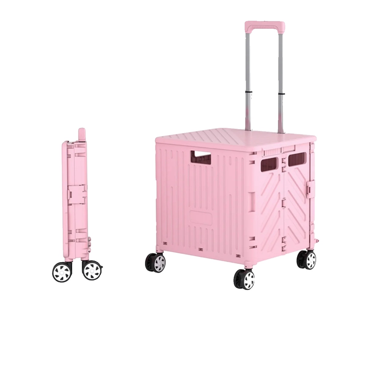 Tragbarer Faltbarer Handwagen, Leichtes Design, Vielseitig Für Den Einkauf, Rosa