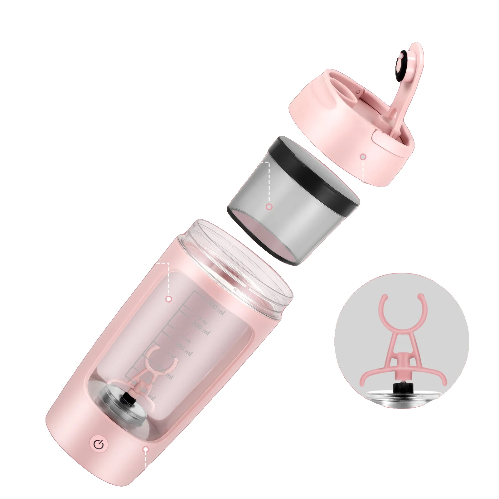 Shaker-flasche, Bpa-freies Tritan-material, Tragbarer Usb-c-mixer, Rosa