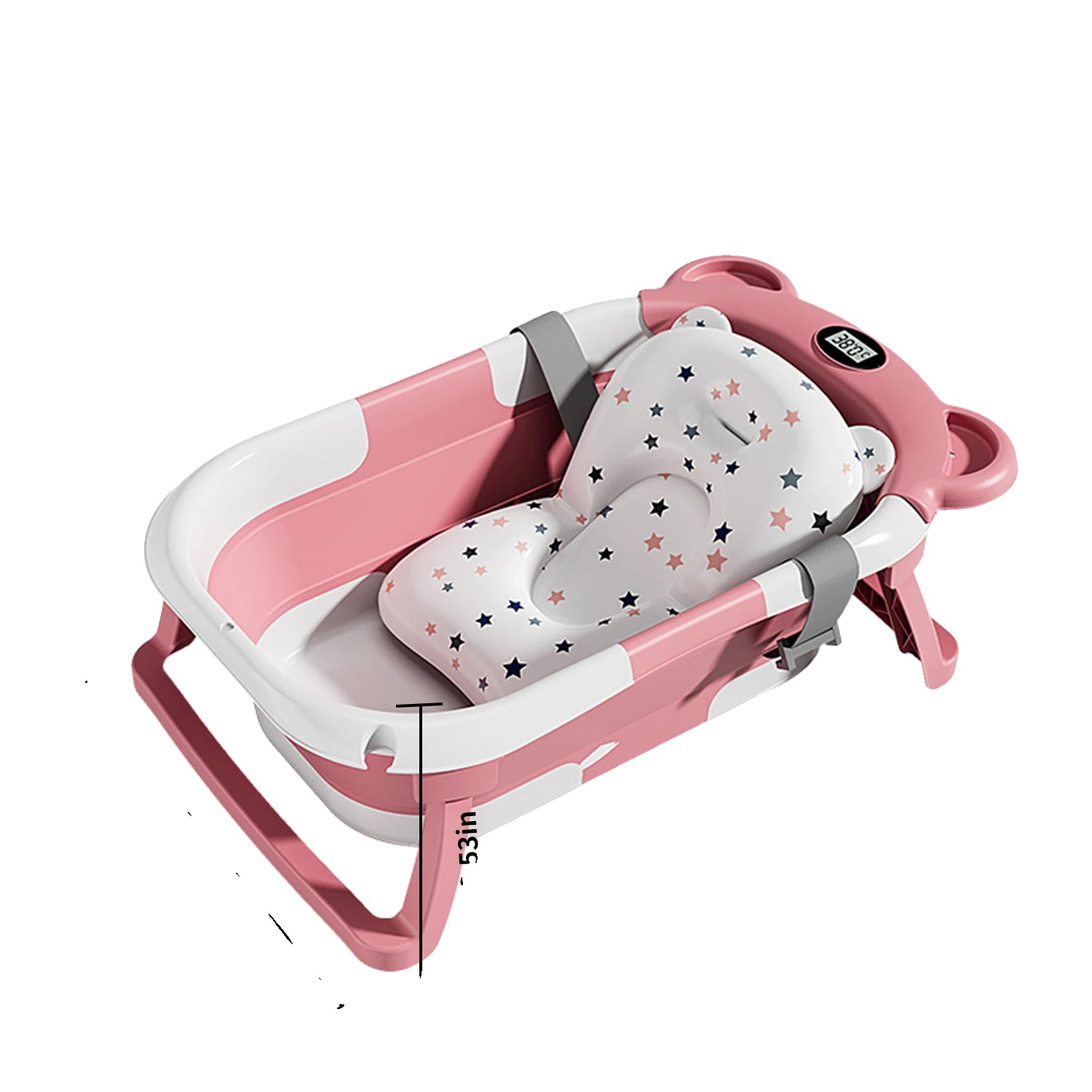 Babybadewanne, Integriertes Thermometer, Tragbares Faltbares Design, Rosa