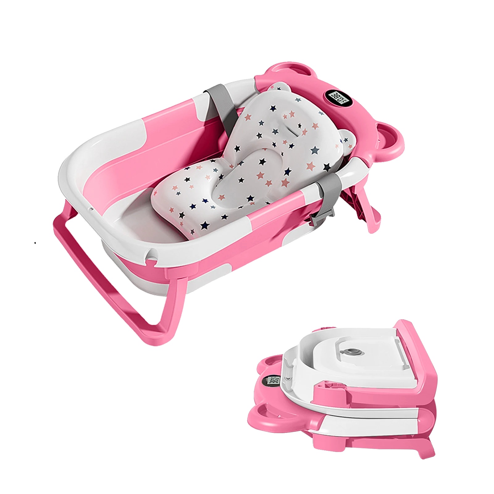 Babybadewanne, Temperaturüberwachung, Zusammenklappbares Design, Klassisches Pink(pl)