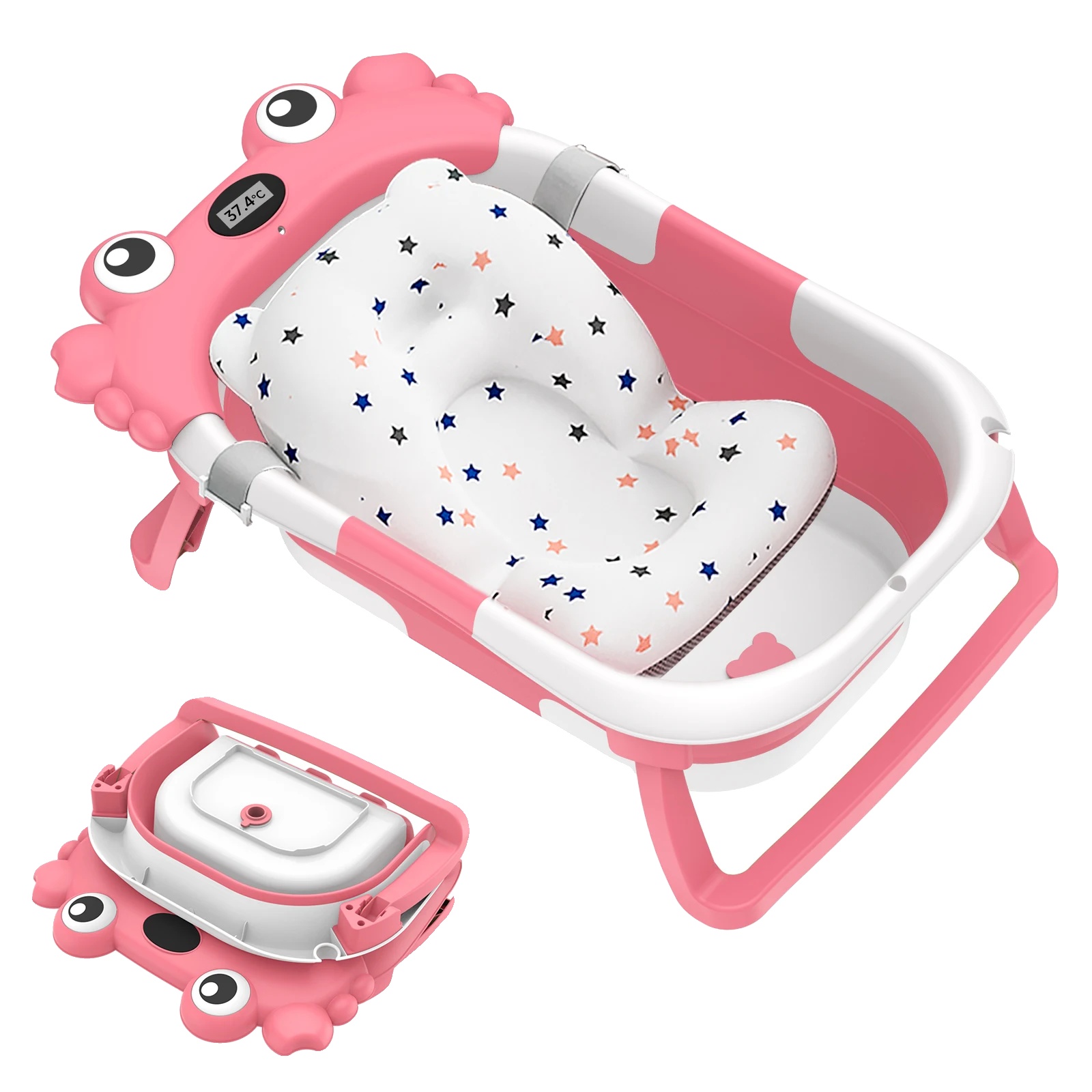 Babybadewanne, Rutschfeste Basis, Integriertes Thermometer, Rosa-typ A