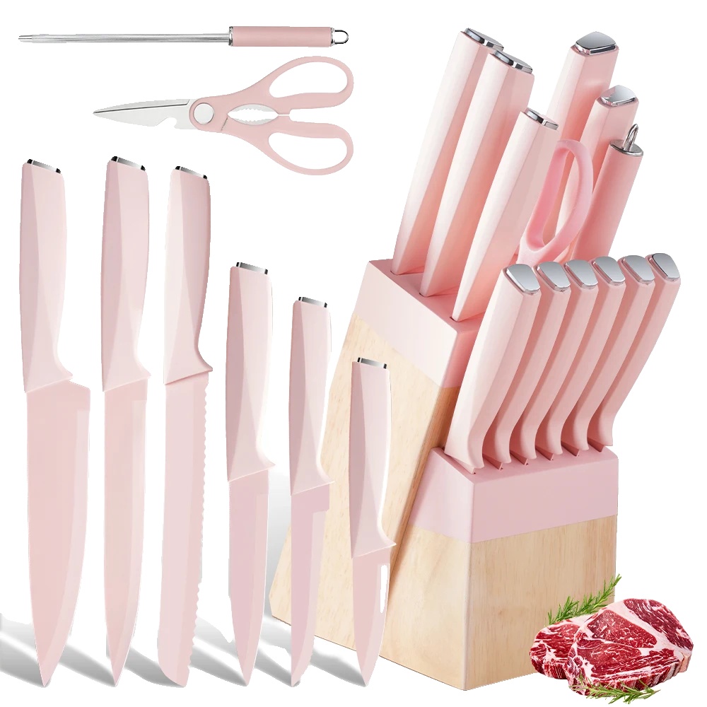 Küchenmesser-set, 14 Teile, Ergonomisches Design, Rosa