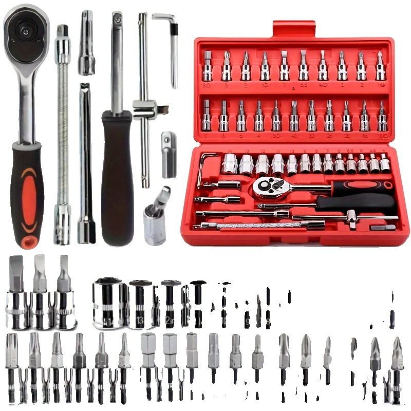Kfz-reparaturwerkzeugset, 46-teilig, Chrom-vanadium-stahl, Rosa