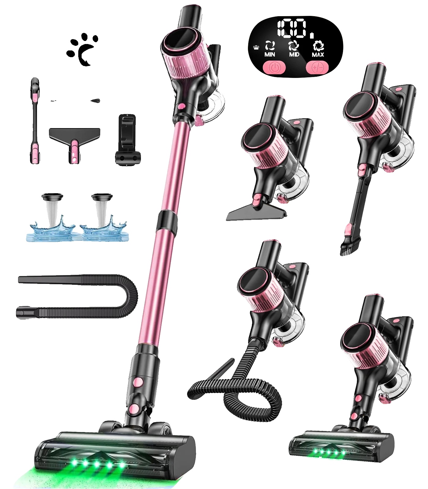 Kabelloser Staubsauger, Starke Saugkraft, 10-in-1 Vielseitigkeit, Rosa, Eu-a