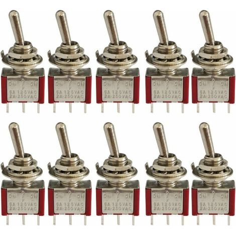10 Stück Mini-wippschalter, Wechselstrom 125 V 6 A / 250 V 2 A, 3-poliger Spdt-ein-aus-ein-schalter, 3-polig, 3-positionen, Selbstverriegelnd, Für Kfz-teile, Rot, Von Debuns