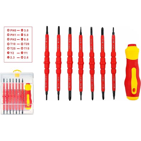 14-in-1 Magnet-schraubendreher-set – Isoliertes Schraubendreher-set – Austauschbares Multifunktions-schraubendreher-set (7-teilig)