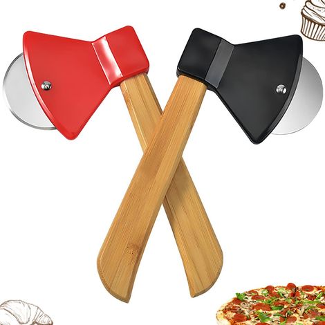 2-teiliger Pizzaschneider, Axtförmiges Pizzamesser Aus Edelstahl Mit Bambusgriff Und Scharfer, Drehbarer Klinge, Pizzaschneider Und Rollmesser Für Kuchen, Kekse, Brot Und Torten