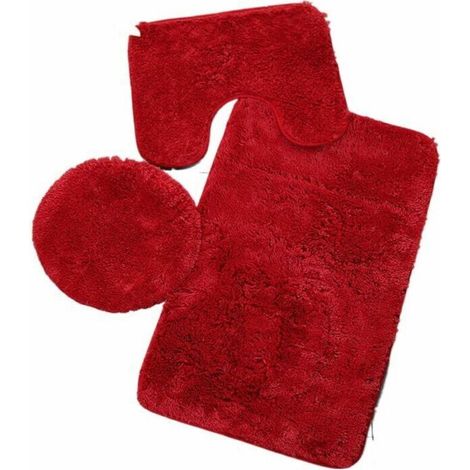 3-teiliges, Einfarbiges Badezimmer-matten-set, Rutschfest Und Saugfähig, Weich, Waschbar, Bestehend Aus Wc-matte Und -deckel, Rot. (debuns)
