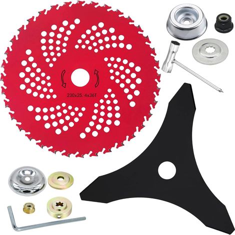 9-zoll-freischneider-sägeblatt-set Aus Roter Aluminiumlegierung – Inklusive 3-zahn-sägeblatt Und Befestigungsmaterial. Universelles Zubehör Zum Roden Von Gestrüpp, Jäten Und...