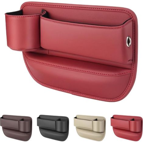 Autositz-organizer Aus Leder Mit Getränkehalter Und Ablagefach Für Den Fahrersitz – Ideal Für Handy, Schlüssel, Brille Und Karten – Rot