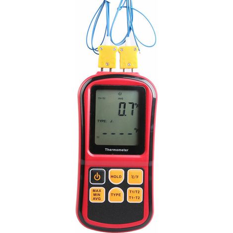 Debuns Thermoelement-thermometer, Industriethermometer, Zweikanal-thermometer – Temperaturmessgerät – Lcd-hintergrundbeleuchtung