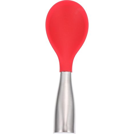 Der Silikon-reislöffel Mit Edelstahlgriff Ist Ergonomisch Geformt Und Somit Für Die Ganze Familie Leicht Zu Bedienen.