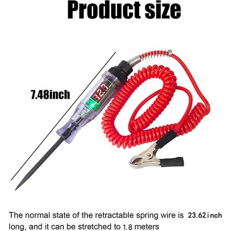Digitaler Elektronischer Prüfstift Für Autos (1 Stück), 6v-12v-24v Gleichstrom-prüflampe Mit 1,8 M Langem, Ausziehbarem Federkabel, Niederspannungsprüfer Für Autos, Ca.