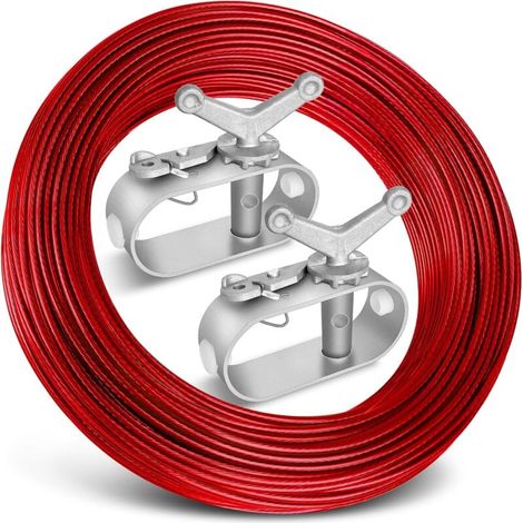 Kabel- Und Windenset – 2 Winden + 30 Meter Rotes Kunststoffummanteltes Stahlseil Zum Winterschutz Von Unterirdischen Schwimmbecken.