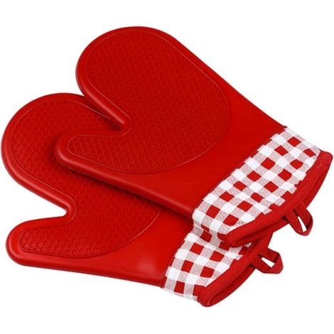 Küchenhandschuhe Aus Silikon – Baumwollgefüttert – Zum Kochen, Grillen, Backen, Reparieren Und Anpassen – Rot (1 Paar) – 28 Cm