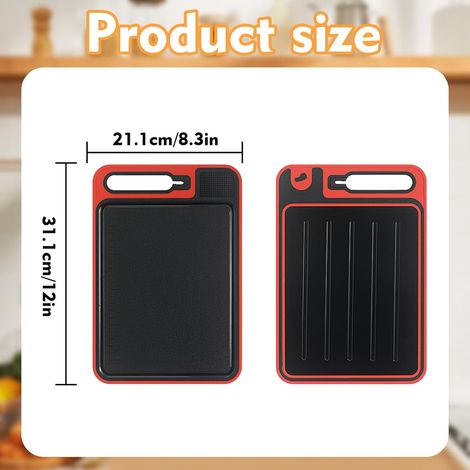 Miracle Melt 4-in-1 Auftaubrett, Doppelseitig: Schneidebrett Mit Reibe Und Schärfer, Miracle Melt Auftauschublade Für Fleisch, Fisch Und Lebensmittel (rot)