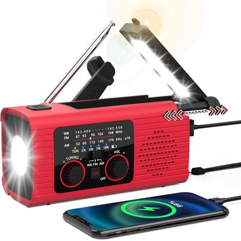Notradio Mit 4000 Mah Akku, Solarbetriebenes Manuelles Fm/am-radio Mit Handy-ladegerät, Led-taschenlampe, Leselampe, Notfallalarm Und Kopfhöreranschluss Für Drinnen Und Draußen.